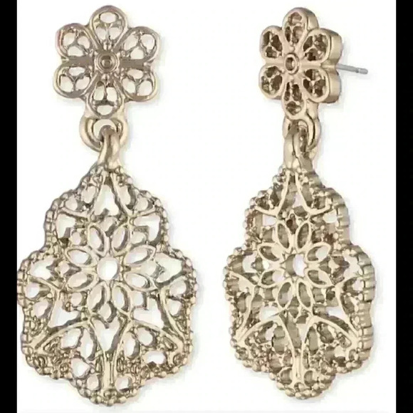 Marchesa Small Gold Tone filagree drop earrings - Picture 1 of 3
